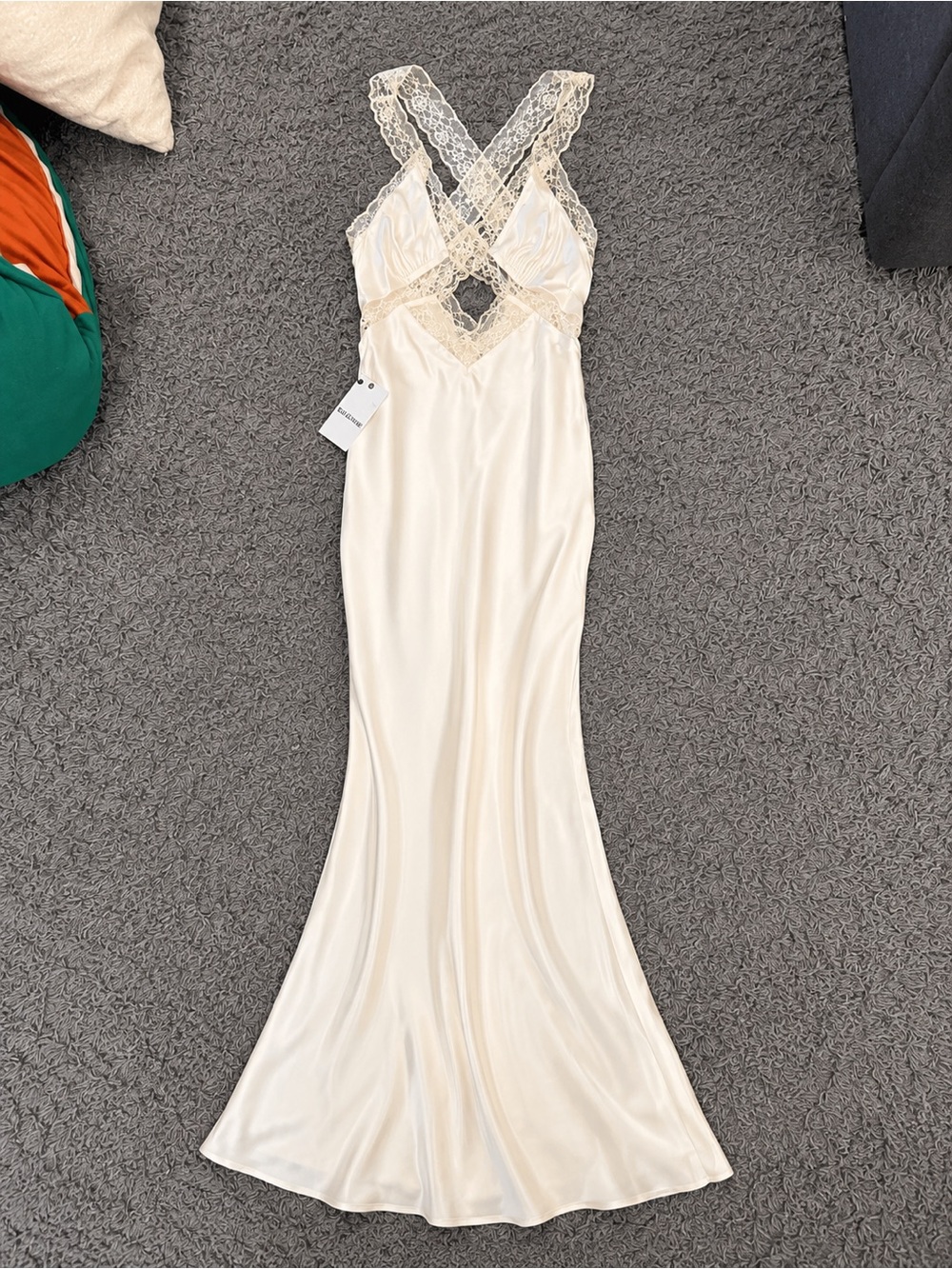 Rumored Cream Lace-Trim Satin Maxi Dress